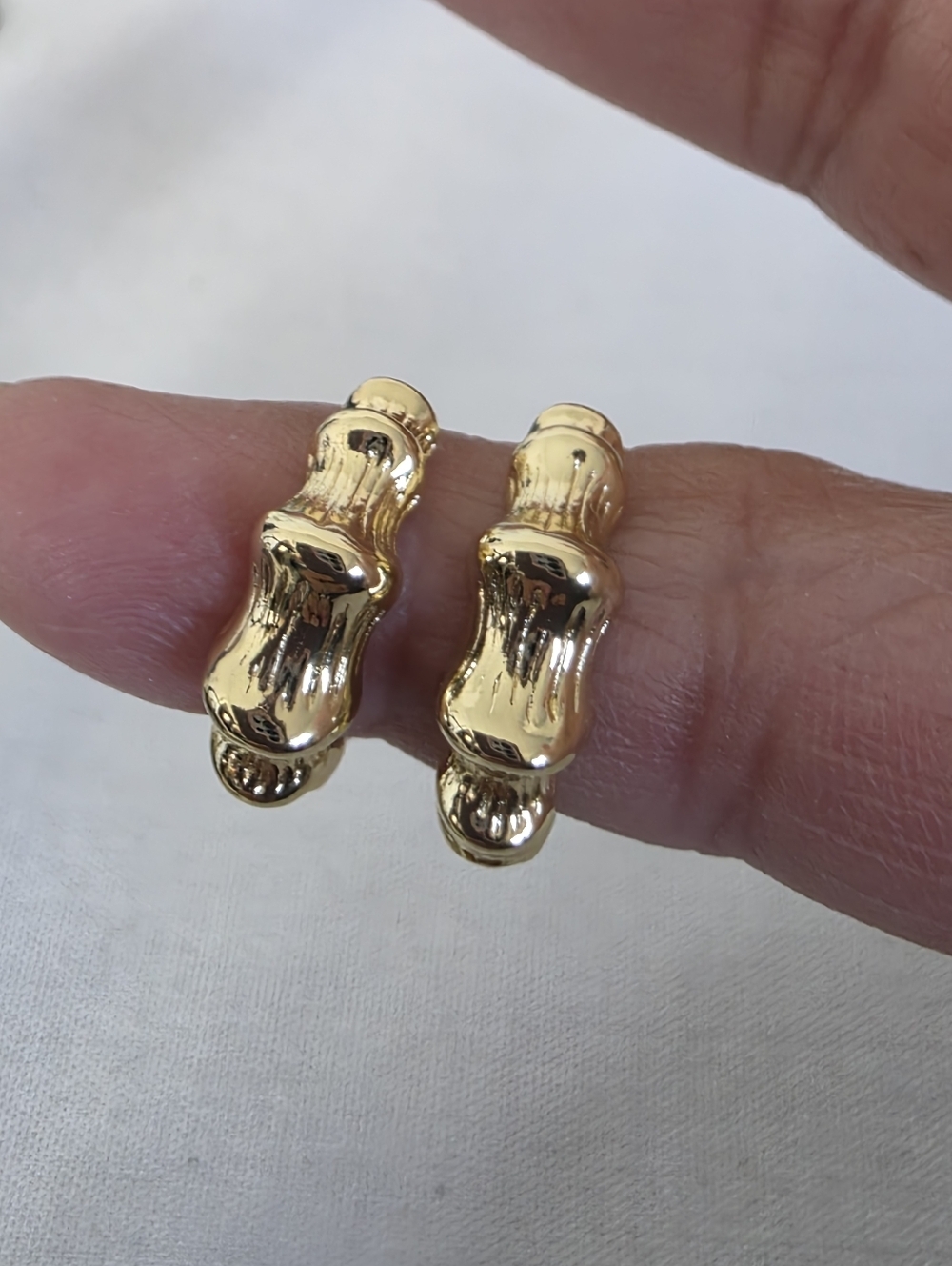 Gold Filled Small Bamboo Huggie Hoop Earrings 3/4"